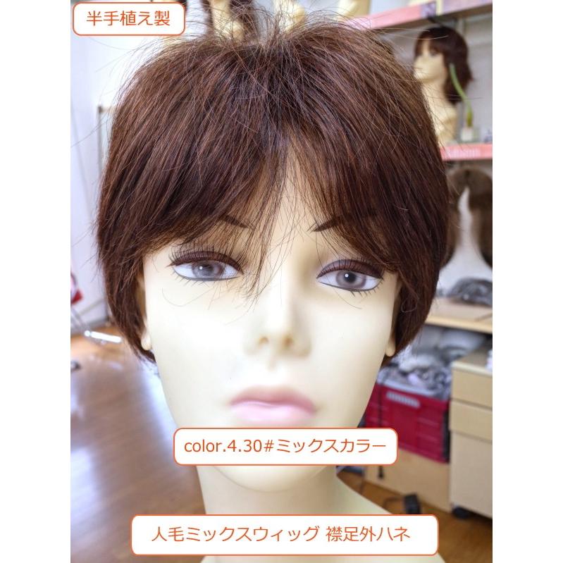 フルウィッグ 人毛ミックス女性用 レディース 半手植え 医療用 マッシュショート 襟足 外ハネ 分け目自由 hm2520 ミセス かつら ミックス 耐熱 自然 軽量_1