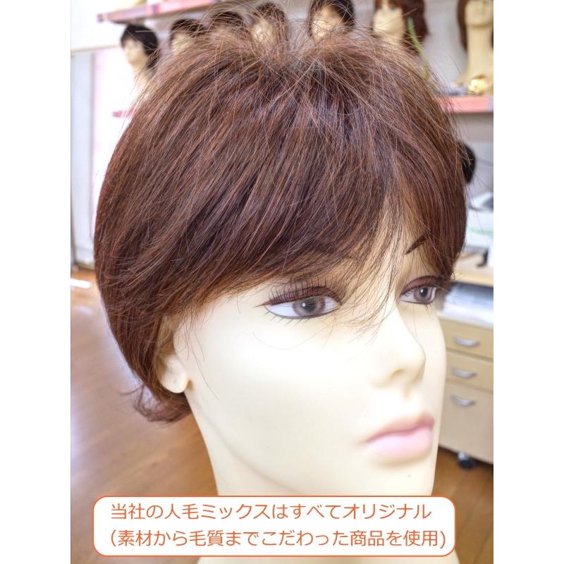 フルウィッグ 人毛ミックス女性用 レディース 半手植え 医療用 マッシュショート 襟足 外ハネ 分け目自由 hm2520 ミセス かつら ミックス 耐熱 自然 軽量_2