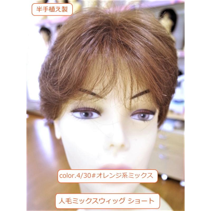 フルウィッグ女性用 レディース 人毛ミックス 半手植え 医療用 ショート ボリューム 分け目自由 LINDA ミセス かつらミックス 耐熱 自然 軽量_1