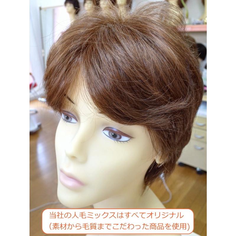 フルウィッグ女性用 レディース 人毛ミックス 半手植え 医療用 ショート ボリューム 分け目自由 LINDA ミセス かつらミックス 耐熱 自然 軽量_2