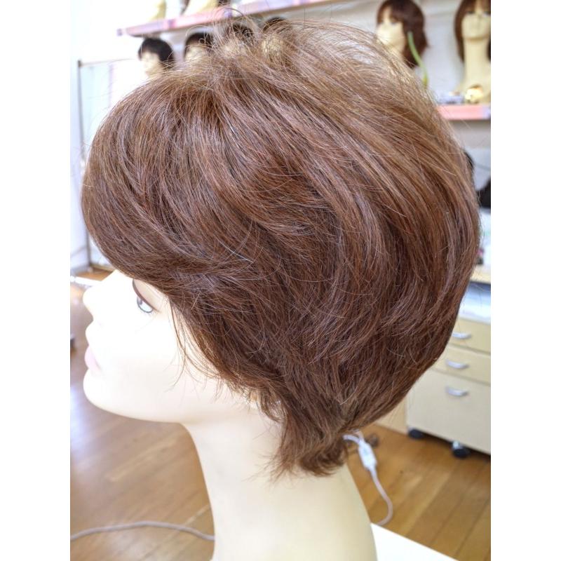 フルウィッグ女性用 レディース 人毛ミックス 半手植え 医療用 ショート ボリューム 分け目自由 LINDA ミセス かつらミックス 耐熱 自然 軽量_6