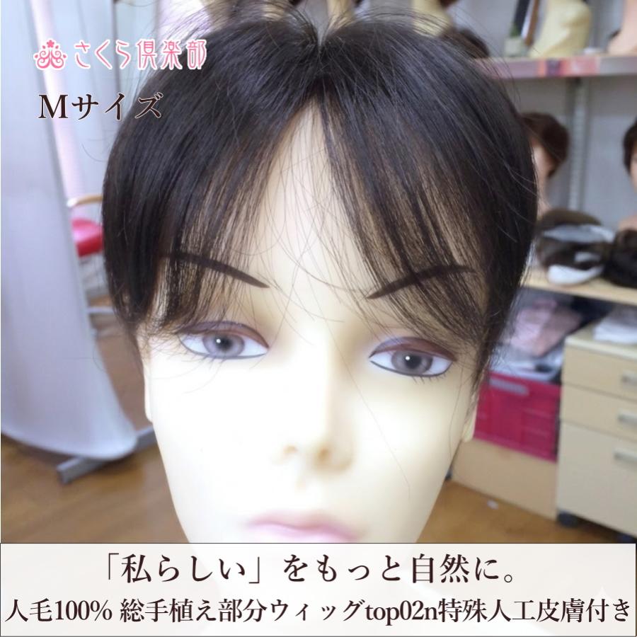 部分ウィッグ 人毛100% 総手植え Mサイズ top-02n ヘアピース 特殊人工