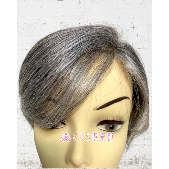 部分ウィッグ 人毛100% 白髪入り Lサイズ top-1000 総手植え ヘアピース 左分け ストレート 医療用 かつら 自然 軽い 白髪隠し 特殊人工皮膚 大きめ 毛染めの画像