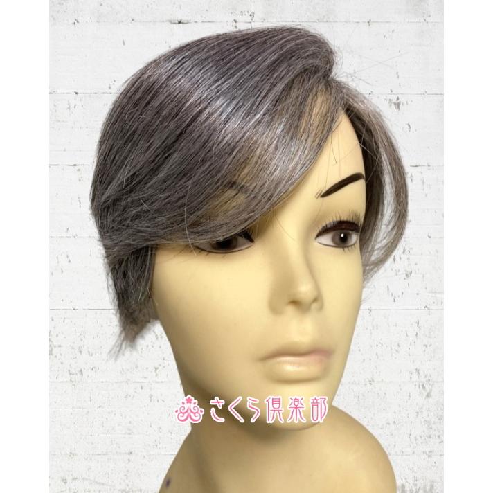 部分ウィッグ 人毛100% 白髪入り Lサイズ top-1000 総手植え ヘアピース 左分け ストレート 医療用 かつら 自然 軽い 白髪隠し 特殊人工皮膚 大きめ 毛染めの画像