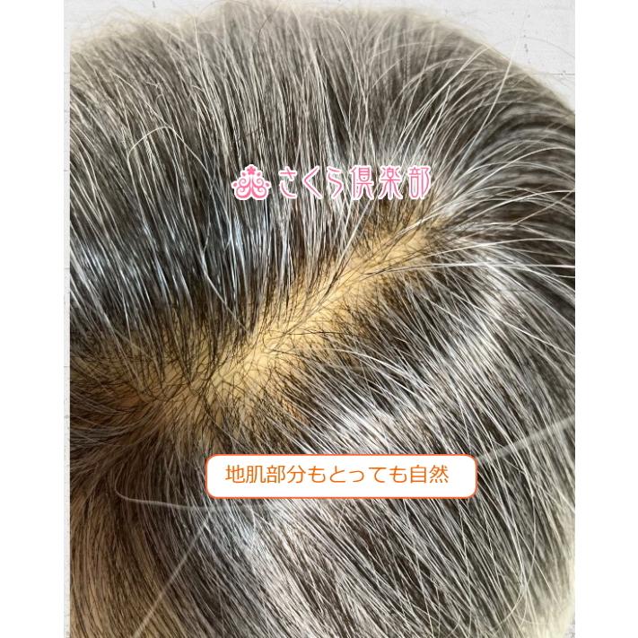 部分ウィッグ 人毛100% 白髪入り Lサイズ top-1000 総手植え ヘアピース 左分け ストレート 医療用 かつら 自然 軽い 白髪隠し 特殊人工皮膚 大きめ 毛染めの画像
