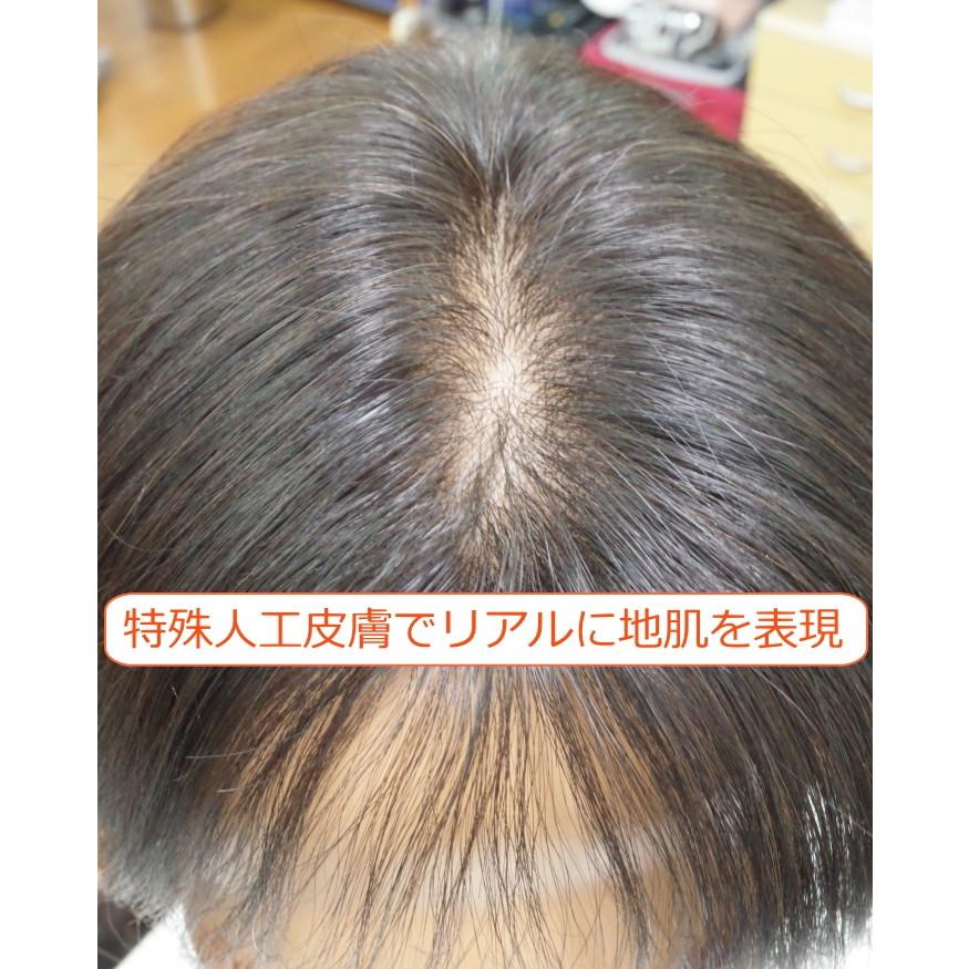 男性用メンズ部分ウィッグ人毛100% top-600 Lサイズ センター分け 総手植え 17×17cm 特殊人工皮膚 ナチュラルストレート 白髪隠し 薄毛隠し 広範囲カバー 軽量の画像