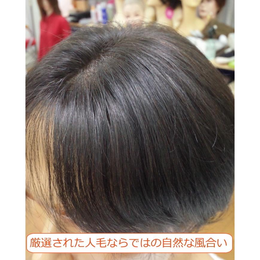 男性用メンズ部分ウィッグ人毛100% top-600 Lサイズ センター分け 総手植え 17×17cm 特殊人工皮膚 ナチュラルストレート 白髪隠し 薄毛隠し 広範囲カバー 軽量の画像