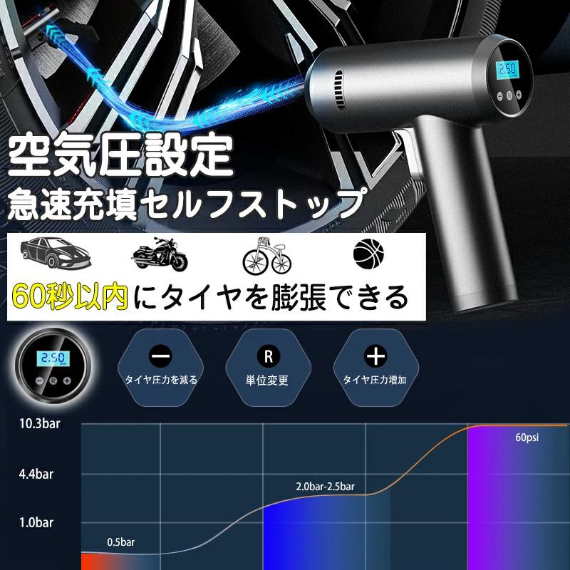 エアーコンプレッサー 電動空気入れ PSE認証 エアーポンプ インフレータブル 携帯ポンプ 充電式 タイヤポータブルエアーコンプレッサー 車 自転車 バイク｜sakurae-store｜02