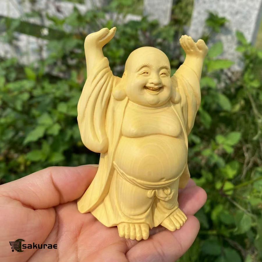 木彫り 布袋様 彫刻仏像 ツゲ 9.5cm 金運 置物 布袋 置物 木彫」の人気
