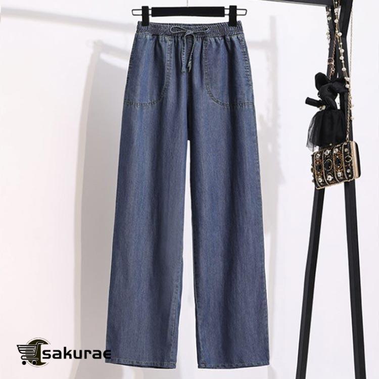 涼感ワイドパンツ デニム調 ひんやり 接触冷感 ワイドデニム UVカット