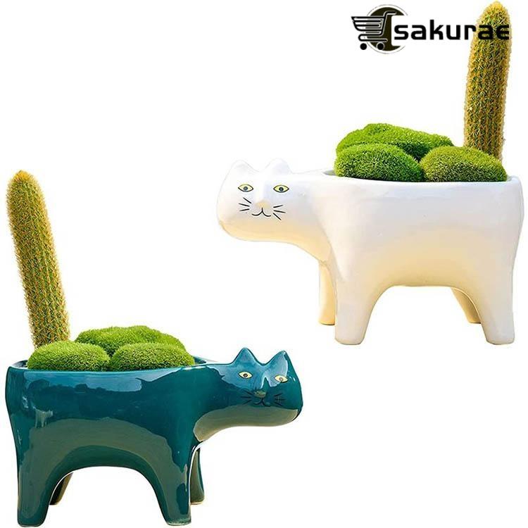 おしゃれ 植木鉢 プランター 多肉植物鉢 2個セット サボテン鉢 猫