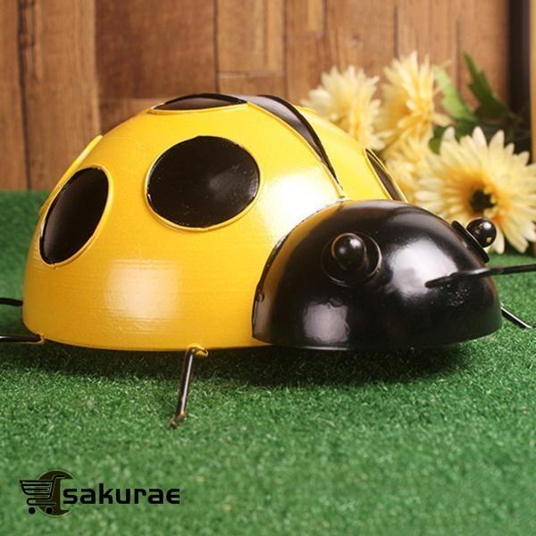 3x金属の庭てんとう虫壁アート装飾カラフルなかわいいテントウムシ屋