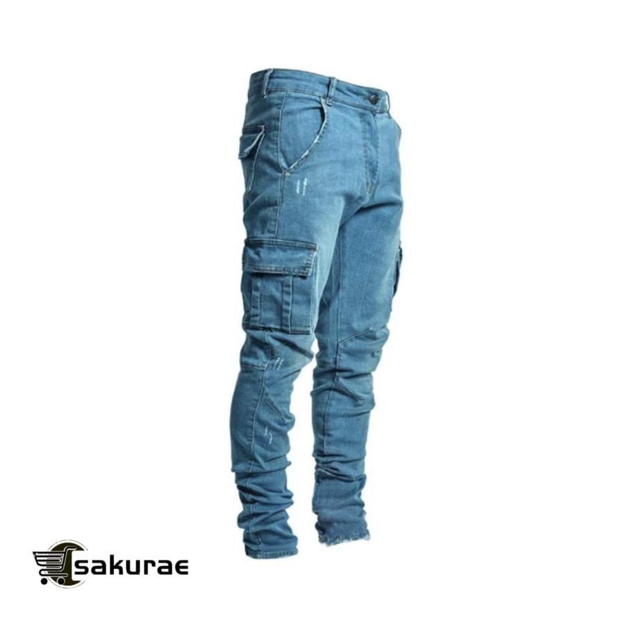 スキニーデニム カーゴパンツ S-5XL ストレッチ ジョガーパンツ ボ