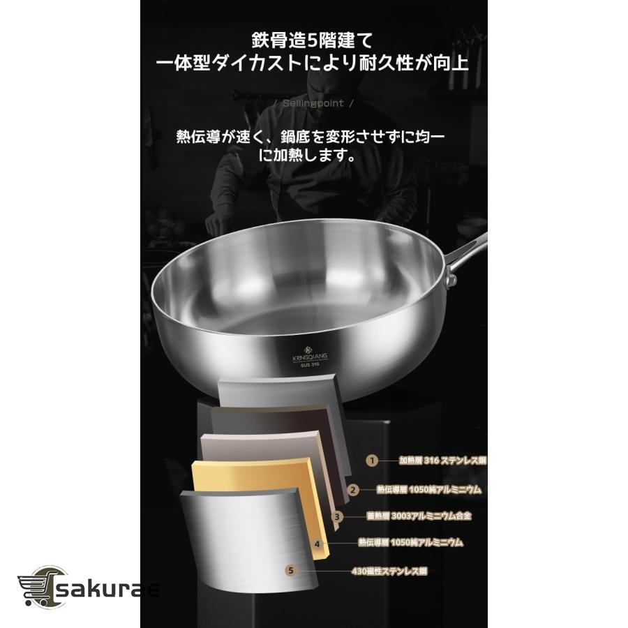 316ステンレスフライパン/中華鍋/片手鍋/蓋付き/耐久性/ノン