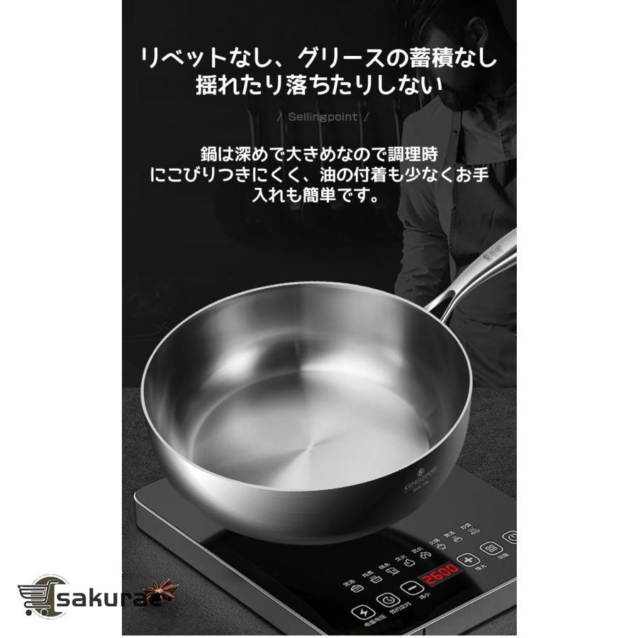 316ステンレスフライパン/中華鍋/片手鍋/蓋付き/耐久性/ノン