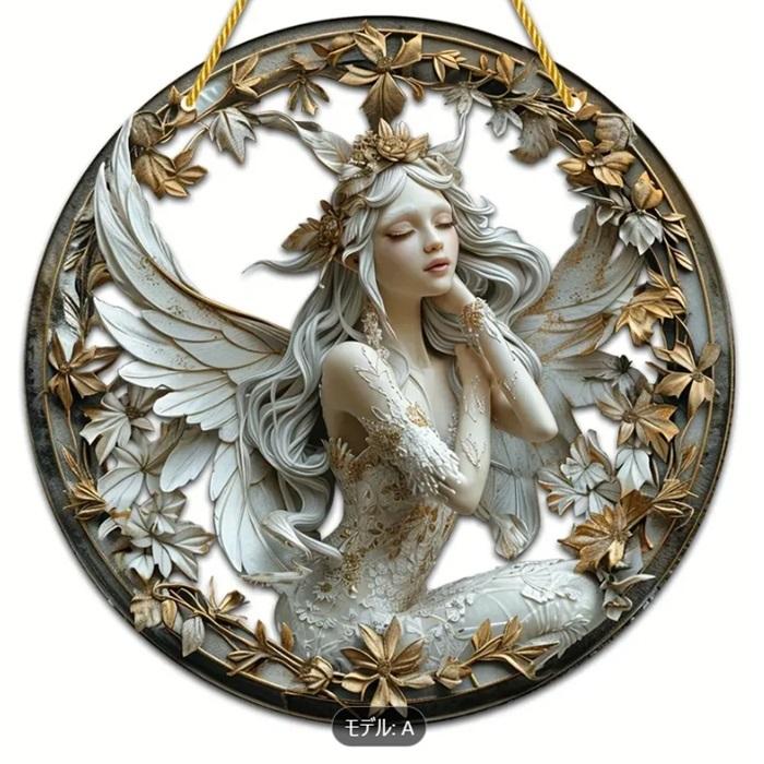 アクリル製半透明の妖精 サンキャッチャー ステンドグラス 吊り型