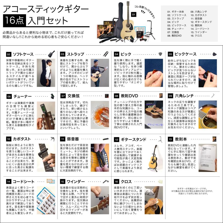 アコースティックギター 初心者セット 16点 W-15/F-15 アコギ 入門