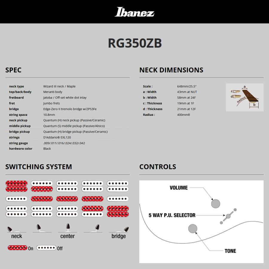 Ibanez アイバニーズ エレキギター RG350ZB/WK 単品〔ソフトケース付属 
