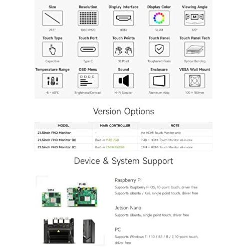 今だけこの価格 waveshare 21.5inch Capacitive Touch Monitor 1080×1920 Full HD Compatible with Raspberry Pi/Jetson Nano/PC-Monitor+ CMPI4102008　並行輸入品