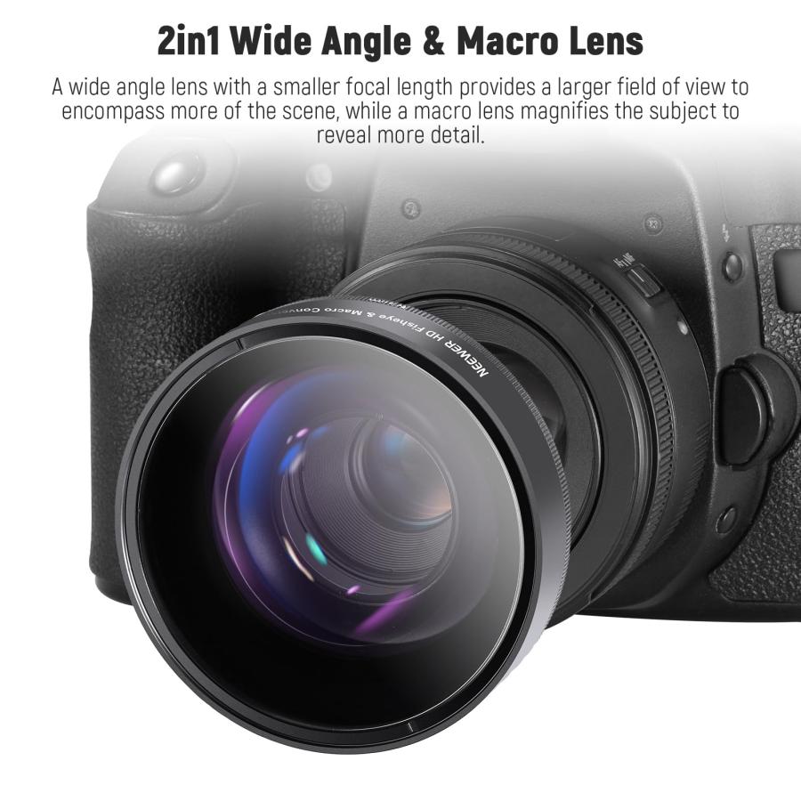 NEEWER 58mm 0.43X HD 2in1 魚眼&マクロレンズ 超広角魚眼レンズ 18mm焦点距離 EOS T7 T8i  並行輸入品｜sakuragumi｜04