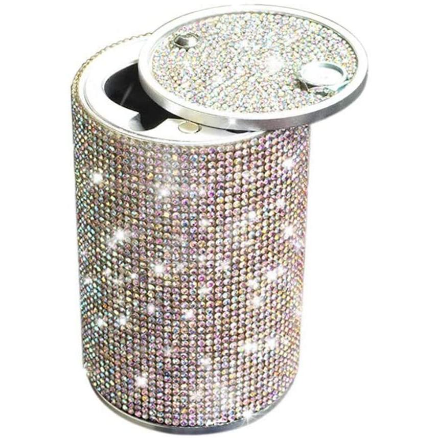 車用 ドリンクホルダー 灰皿 ふた付き ブリング ダイヤモンド調 大容量 シリンダー クリスタルラインストーン アクセサリー シガレット アッシュ かわいい たばこ