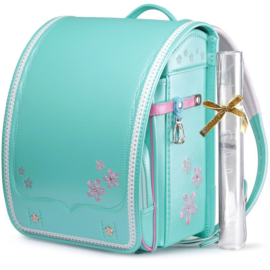 【新品】高級 大人気ランドセル 女の子 大容量 軽量 6年保証 全国送料無料 さくらモデル ライトブルー スクールバック 小学生通学カバン② ランドセル さくら&刺繍 6年保証 おまけ付き 女の子 クーロン Coulomb