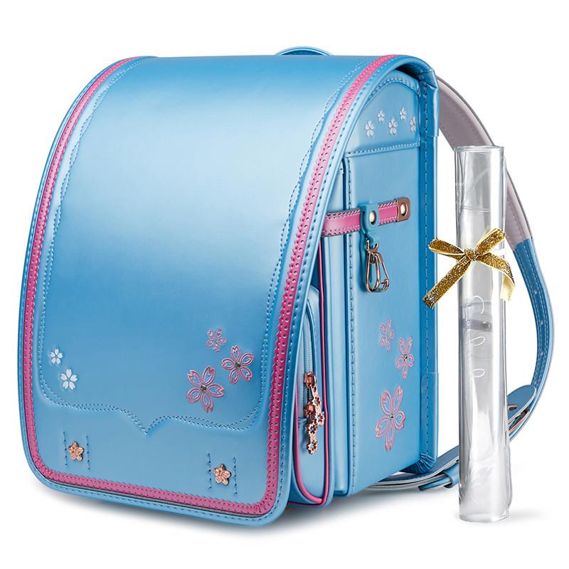【新品】高級 大人気ランドセル 女の子 大容量 軽量 6年保証 全国送料無料 さくらモデル ライトブルー スクールバック 小学生通学カバン② ランドセル さくら&刺繍 6年保証 おまけ付き 女の子 クーロン Coulomb