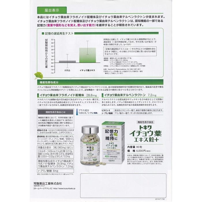 トキワイチョウ葉エキスプラス 記憶力維持 認知 90粒 機能性表示食品 常盤薬品工業 フラボノイド テルペンラクトン K0203 さくら医薬品ストア 通販 Yahoo ショッピング