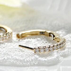 K18YG ダイヤモンド ハーフエタニティフープ ピアス 0.2ct 中