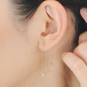 K18YG 一粒 ダイヤモンド チェーン ピアス 0.3ct ダイヤ 揺れる ロング 