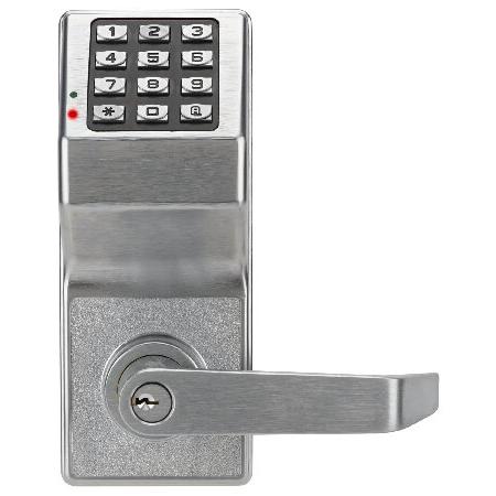 Alarm　Lock　Trilogy　Weatherproof　Electronic　Chrome　Satin　100-User　Keypad　Finish　Lock　Leverset,　Alarm　by　T2　Cylindrical　Lock　Digital