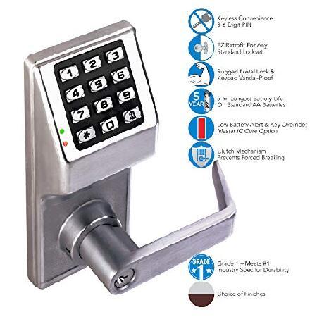 Alarm　Lock　Trilogy　T2　Cylindrical　Finish　Standalone　100-User　Keypad　Electronic　Satin　Chrome　Leverset,　Alarm　Lock　by　Digital　Lock