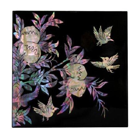 Mother　of　Pearl　Plant　Jewellery　Twin　Case　Secret　Inlay　Four　Cubic　Keepsake　Trinket　Ches　Lacquer　Gift　Wooden　Art　Design　Black　Noble　Flower　Box　Treasure