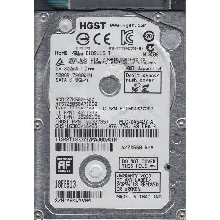 HTS725050A7E630、PN 0J32735、MLC DA5427、Hitachi 500GB SATA 2.5 ハードドライブの画像