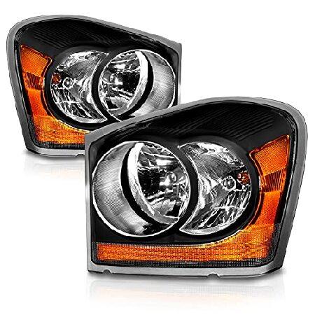 【T-ポイント5倍】 AmeriLite for 2004-2006 Dodge Durango All Models Black Replacement Amber OE Headlights - Passenger and Driver Side