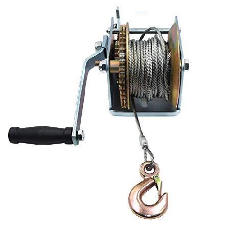 XKMT- Trailer Winch 2000Lbs Dual Gear Hand Winch Towing Boat Trailer w  33FT Steel Cable Hand Crank P N:ET-TOOL003-BY20 w Cable-RAW