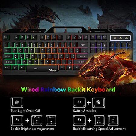 ノバク・ジョコビッチ Gaming Keyboard， WisFox USB Wired Keyboard Durable All-Metal Panel Computer Keyboard， Colorful Rainbow LED Backlit Wired Computer Gaming Keyboard for