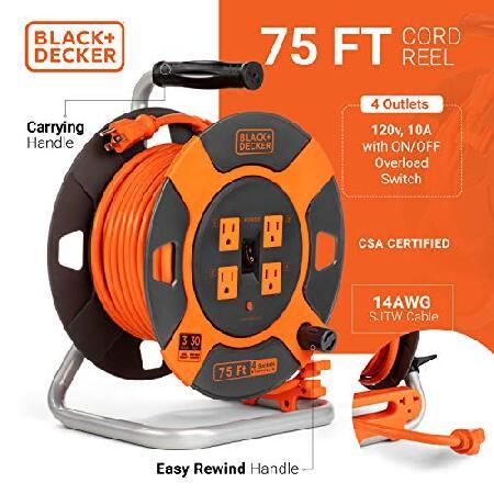 BLACK+DECKER Retractable Extension Cord， 75 ft， with 4 Outlets