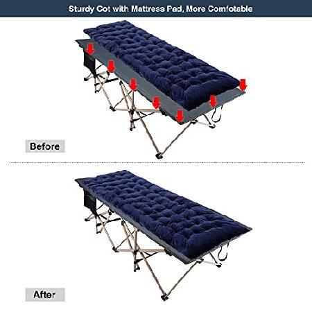 REDCAMP Folding Camping Cots for Adults with Mattress Pad, Soft and Comfortable for Outdoor Indoor Office Sleeping (Blue Thicker Pad, Grey Oversized C