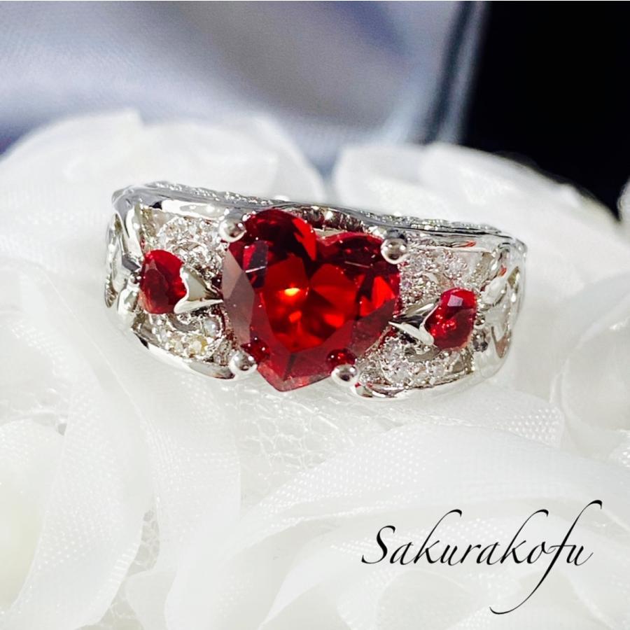 送料無料☆即納 レディース リング ガーネット ハート フェザー  