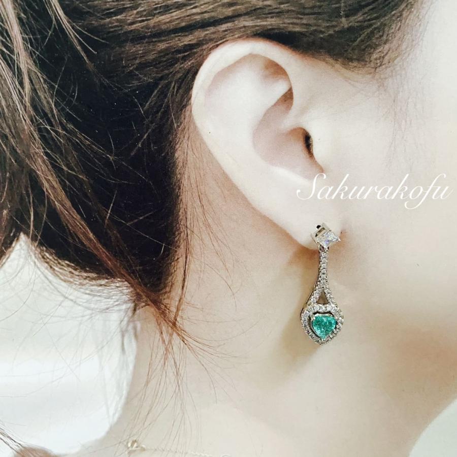 レディース ピアス 人気デザイン エメラルド ハート CZ