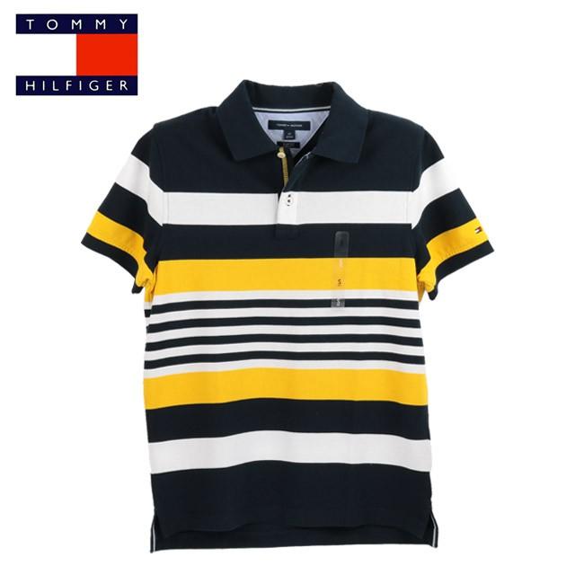 50%OFF トミーヒルフィガー TOMMY HILFIGER S M size クリックポストで送料無料 ポロシャツ Polo-Shirt SLIM FIT イエロー＆ネイビー＆ホワイト 正規品｜sakuramoon