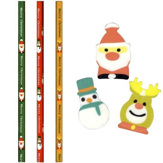 NEWクリスマス消しゴム付鉛筆 粗品 プチギフト 文具 イベント
