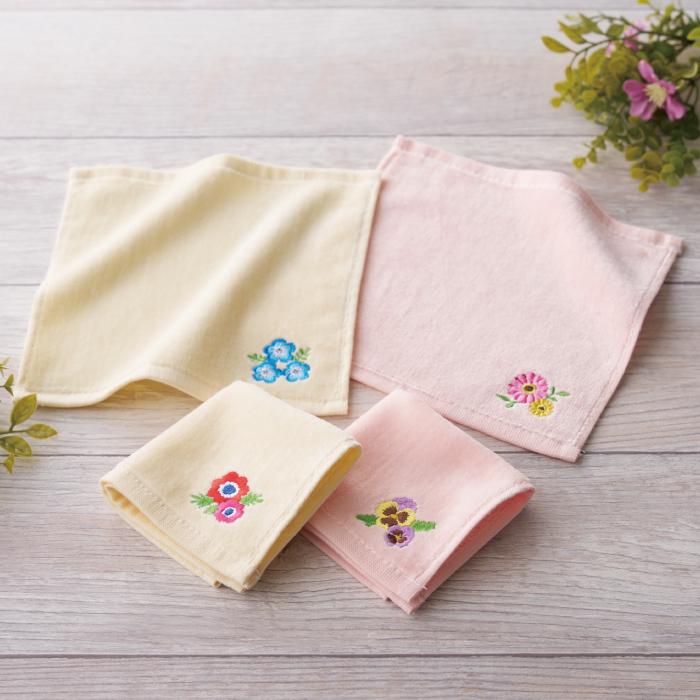 送料無料 ありがとうの気持ちです 刺繍タオル 120個セット 刺繍 花柄