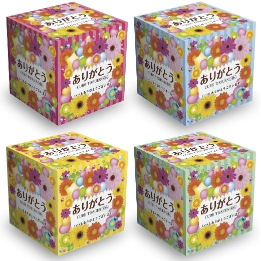 ありがとう CUBE ティッシュBOX 100箱セット 景品 粗品 販促品 記念品