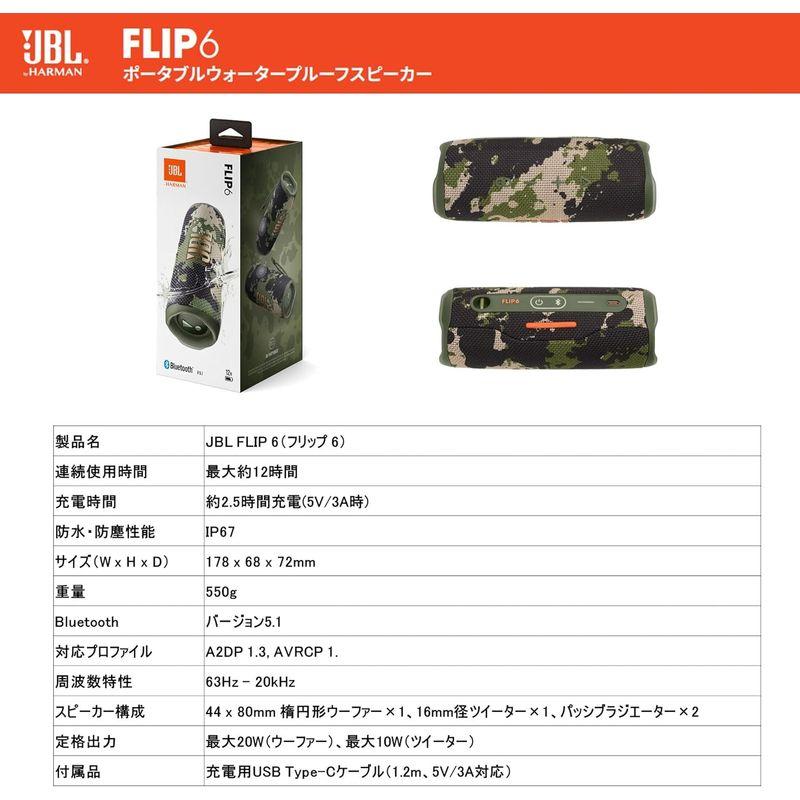 JBL FLIP6 Bluetoothスピーカー 2ウェイ・スピーカー構成/USB C充電/IP67防塵防水/パッシブラジエーター搭載/ポー｜sakuranokomichi｜06