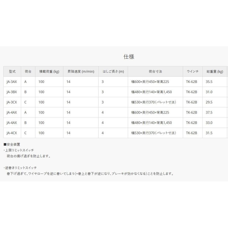 トーヨーコーケン JA-3AX JA-X 簡易リフト「らくらくリフト君 トーヨーコーケン JA-3AX JA-X 簡易リフト「らくらくリフト君