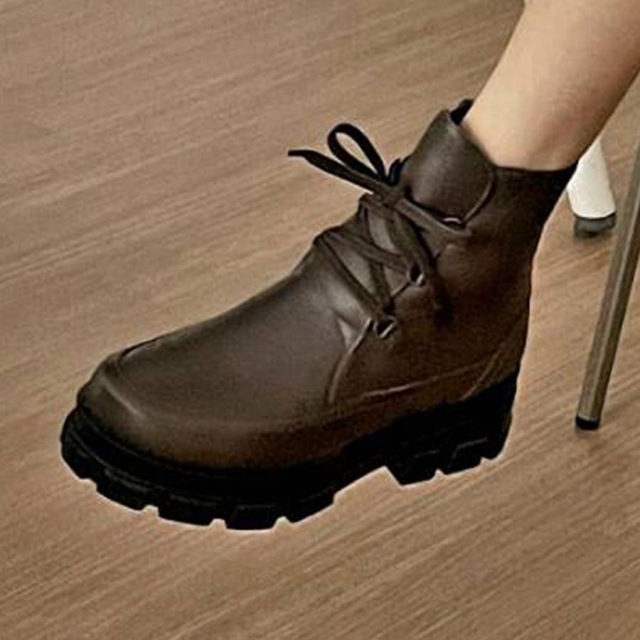 厚底ブーツ ショートブーツ レディース ワークブーツ 本革 レース