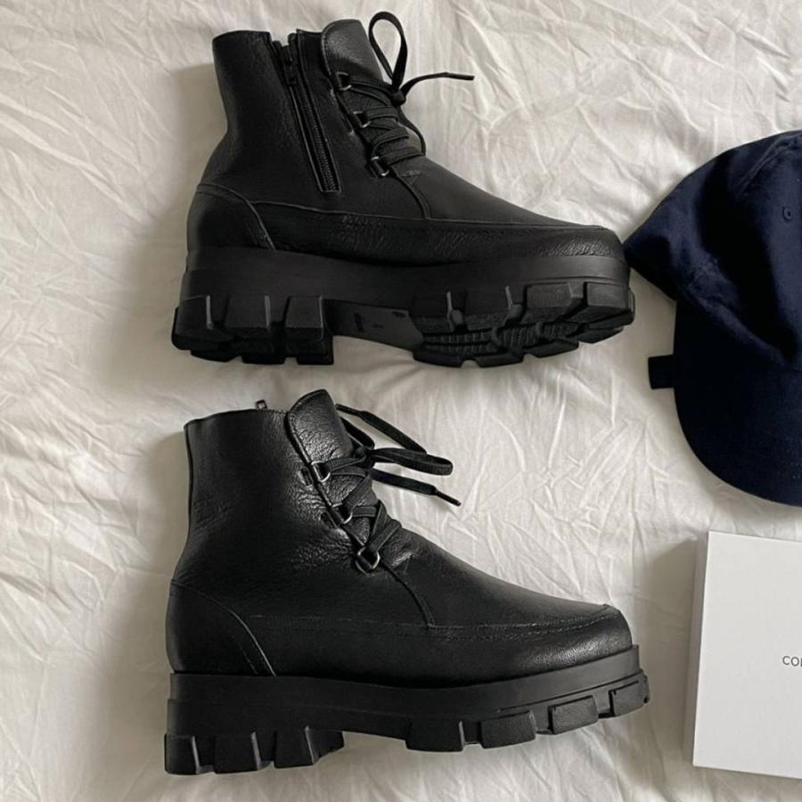 厚底ブーツ ショートブーツ レディース ワークブーツ 本革 レース