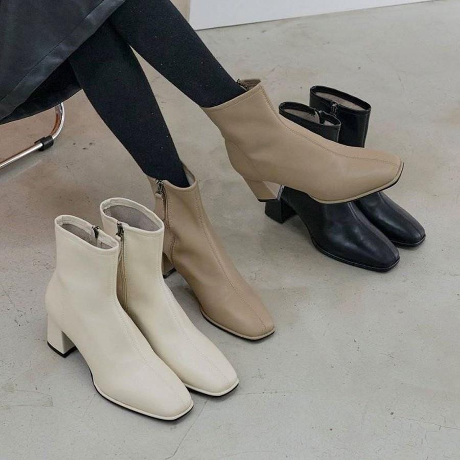 ブーツ レディース ショートブーツ 本革 黒ブーツ サイドジップ 軽量